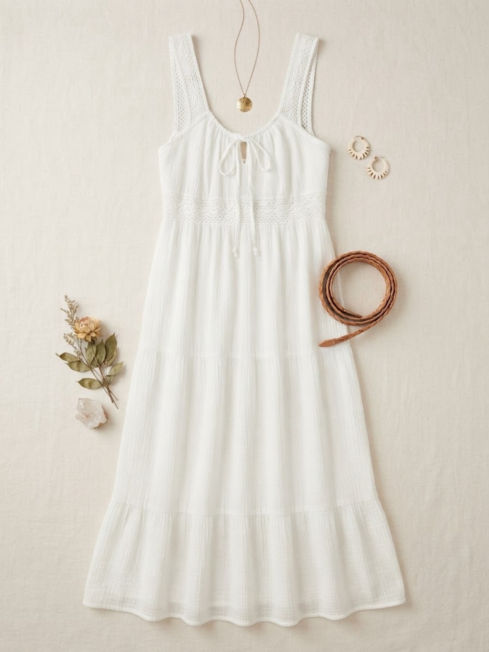 Ann Taylor White Maxi Dress with Crochet Straps